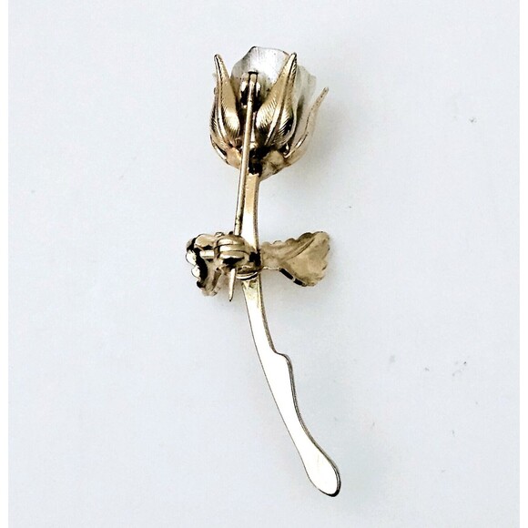 Vintage Rose Brooch Gold & Silver Metal Long Stem 2" GIFT EUC! - Picture 2 of 6